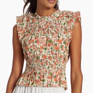 Dôen Liberty Floral Smocked Cropped Blouse Size M Romantic Prairie Cottagecore